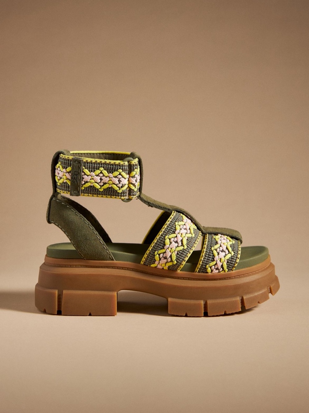 UGG Olive Green Braided Platform Sandals with Brown Sole